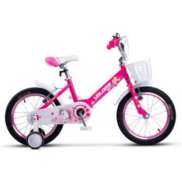 Bicicleta Copii 5-7 ani Velors V1802A, roti 18inch, Sistem de franare mecanic tip V-brake, Fucsia