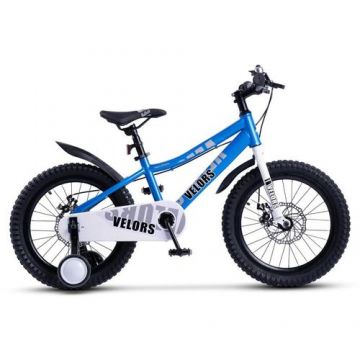 Bicicleta Copii 5-7 ani Velors V18345A, roti 18inch, Sistem de franare mecanic pe disc, Cadru din otel, Albastru