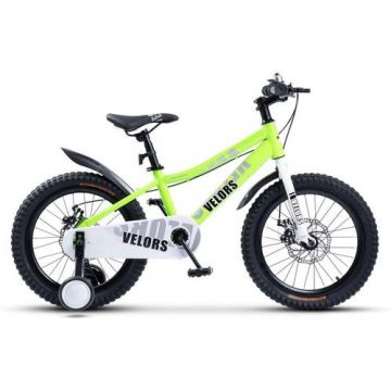 Bicicleta Copii 5-7 ani Velors V18345A, roti 18inch, Sistem de franare mecanic pe disc, Cadru din otel, Verde
