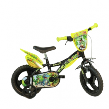 Bicicleta copii  DINO BIKES Aventurile dinozaurului, roti 12inch, roti ajutatoare, Negru