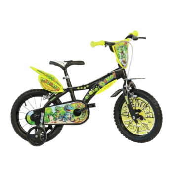 Bicicleta copii DINO BIKESt Aventurile dinozaurului, roti 16inch, roti ajutatoare, Negru