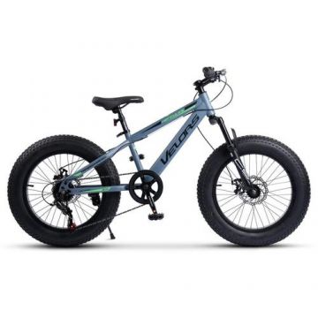 Bicicleta Copii Fat Bike Velors Hercules V20235D 20inch, Echipare Shimano, 7 Viteze, cadru otel, Gri/Verde