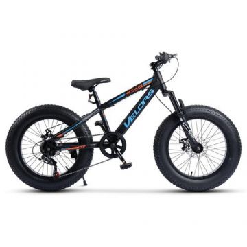 Bicicleta Copii Fat Bike Velors Hercules V20235D, roti 20inch, Echipare Shimano, 7 Viteze, cadru otel, Negru/Albastru