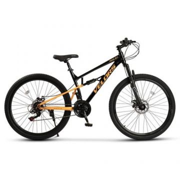 Bicicleta MTB-Full Suspension Velors Trail 2.7 V27271D, roti 27.5inch, cadru aluminiu, 21 viteze,  Frane pe Disc Mecanice, Negru/Portocaliu