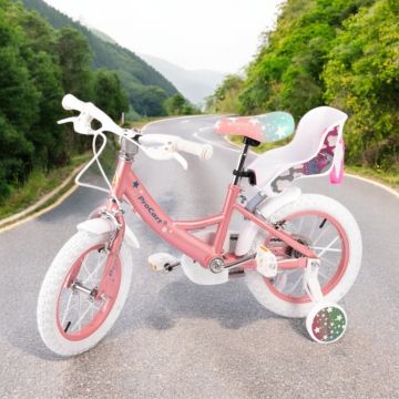 Bicicleta pentru copii Procart Unicorn Roz 12 inch, roti ajutatoare, scaun papusi, cadru otel, frane v-brake Bicicleta pentru copii Procart Unicorn Roz 12 inch, roti ajutatoare, scaun papusi, cadru otel, frane v-brake