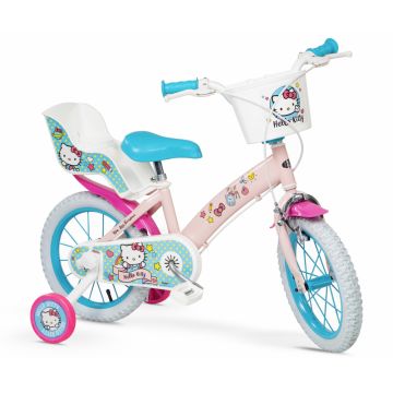 Bicicleta pentru fetite Toimsa Hello Kitty 14 inch cu roti ajutatoare, 2 cosulete, frana de mana pe ambele roti, scaun si ghidon reglabile pe inaltime Bicicleta pentru fetite Toimsa Hello Kitty 14 inch cu roti ajutatoare, 2 cosulete, frana de mana pe ambele roti, scaun si ghidon reglabile pe inaltime