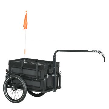 HOMCOM Remorcă Bicicletă pliabilă, cutie detașabilă 65L, încărcare max. 40kg, reflectoare siguranță, oțel, negru, 145x61x81cm | Aosom Romania
