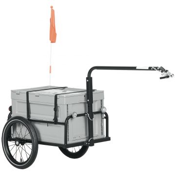 HOMCOM Remorcă pentru bicicletă cu cutie de depozitare detasabilă și pliabilă de 65L, reflectoare de siguranță, capacitate maximă 40KG, gri | Aosom Romania