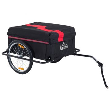 Outsunny Remorcă pentru Biciclete cu Capacitate de 40kg, Reflectoare și Copertină din Țesătură Oxford, 140x88x60 cm, Roșu și Negru | Aosom Romania