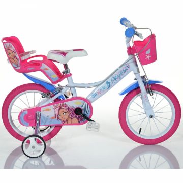 Bicicleta pentru copii Dino Bikes Alyssa Roz Alb 3-6 ani, roti 14 inch, roti ajutatoare, aparatori pentru lant si roti, cosulet pentru papusi si accesorii Bicicleta pentru copii Dino Bikes Alyssa Roz Alb 3-6 ani, roti 14 inch, roti ajutatoare, aparatori pentru lant si roti, cosulet pentru papusi si accesorii