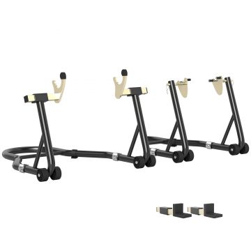 HOMCOM Set de 2 Suporturi Reglabile pentru Motocicletă, Tip Triunghi, din Oțel, Negru | Aosom Romania HOMCOM Set de 2 Suporturi Reglabile pentru Motocicletă, Tip Triunghi, din Oțel, Negru | Aosom Romania