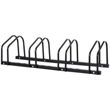HOMCOM Suport de parcare pentru 4 biciclete din otel, 110x33x27 cm, negru | Aosom Romania HOMCOM Suport de parcare pentru 4 biciclete din otel, 110x33x27 cm, negru | Aosom Romania
