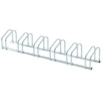Suport de parcare pentru 6 biciclete din tuburi de otel Q235, 179x33x27cm, argintiu HOMCOM | Aosom Romania Suport de parcare pentru 6 biciclete din tuburi de otel Q235, 179x33x27cm, argintiu HOMCOM | Aosom Romania