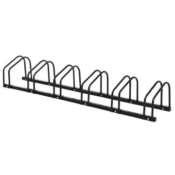 Suport de parcare pentru 6 biciclete din tuburi de otel Q235, Suprafata zincata 179x33x27cm negru HOMCOM | Aosom Romania Suport de parcare pentru 6 biciclete din tuburi de otel Q235, Suprafata zincata 179x33x27cm negru HOMCOM | Aosom Romania