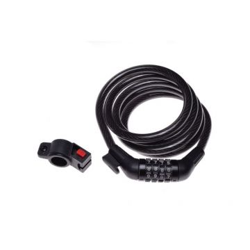 Antifurt cu cifru, culoare negru, 12 mm x 1800 mm, cu suport montare Antifurt cu cifru, culoare negru, 12 mm x 1800 mm, cu suport montare