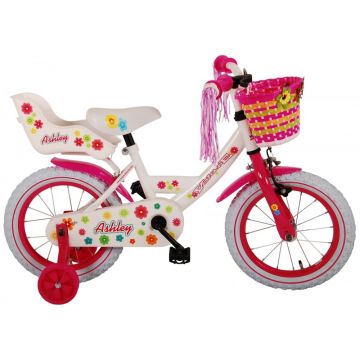 Bicicleta pentru fete Ashley, 14 inch, culoare alb roz, frana de mana + contra Bicicleta pentru fete Ashley, 14 inch, culoare alb roz, frana de mana + contra