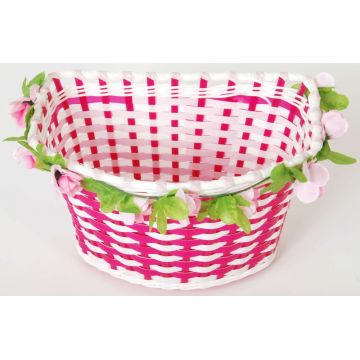 Cos de biciclete impletit Volare, model cu flori, culoare roz alb Cos de biciclete impletit Volare, model cu flori, culoare roz alb
