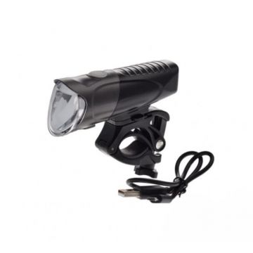 Lampa fata biciclete, 1 led, 200 lumeni, culoare negru, incaracare USB Lampa fata biciclete, 1 led, 200 lumeni, culoare negru, incaracare USB