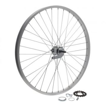 Roata spate simpla, frana butuc, 28  , culoare argintie Roata spate simpla, frana butuc, 28  , culoare argintie