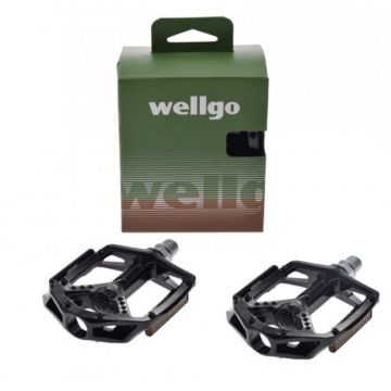 Set 2 pedale Wellgo din aluminiu pentru bicicleta, filet 9 16, culoare negru Set 2 pedale Wellgo din aluminiu pentru bicicleta, filet 9 16, culoare negru