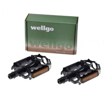 Set 2 pedale Wellgo din aluminiu pentru bicicleta, filet 9 16, culoare negru Set 2 pedale Wellgo din aluminiu pentru bicicleta, filet 9 16, culoare negru