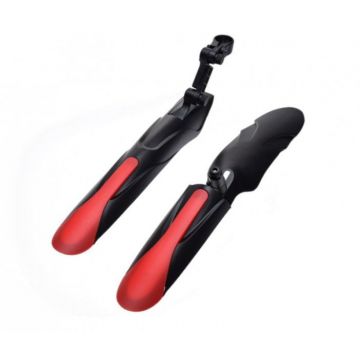 Set aparatori noroi fata+spate, pentru biciclete cu amortizoare, roata 24 - 28 inch, culoare negru rosu Set aparatori noroi fata+spate, pentru biciclete cu amortizoare, roata 24 - 28 inch, culoare negru rosu
