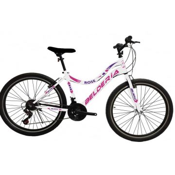 Bicicleta MTB Belderia Rose, culoare alb roz, roata 26  , cadru din otel Bicicleta MTB Belderia Rose, culoare alb roz, roata 26  , cadru din otel