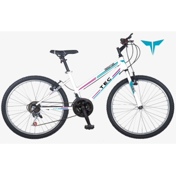 Bicicleta MTB TEC Eros, culoare alb albastru roz, roata 26  , cadru din otel Bicicleta MTB TEC Eros, culoare alb albastru roz, roata 26  , cadru din otel