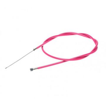Cablu frana fata cu teaca, pentru biciclete, lungime cablu 1000mm, lungime teaca 850mm, culoare roz Cablu frana fata cu teaca, pentru biciclete, lungime cablu 1000mm, lungime teaca 850mm, culoare roz
