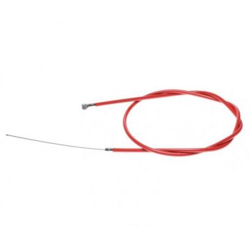 Cablu frana spate cu teaca, pentru biciclete, lungime cablu 1650mm, lungime teaca 1500mm, culoare rosu Cablu frana spate cu teaca, pentru biciclete, lungime cablu 1650mm, lungime teaca 1500mm, culoare rosu