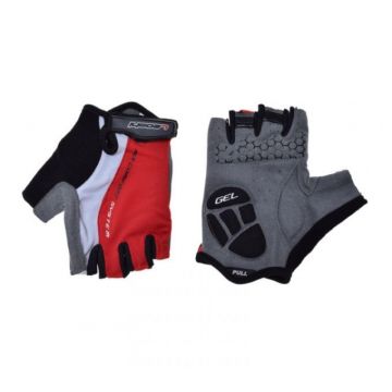 Manusi ciclism adulti, Leoshi, cu gel, culoare rosu alb, marime M Manusi ciclism adulti, Leoshi, cu gel, culoare rosu alb, marime M