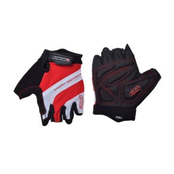 Manusi ciclism adulti, Leoshi, cu gel, marime M, culoare rosu alb Manusi ciclism adulti, Leoshi, cu gel, marime M, culoare rosu alb