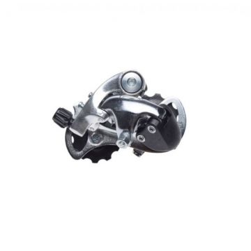 Schimbator spate biciclete, 6-7 viteze, brat scurt, prindere cu surub, culoare argintiu negru Schimbator spate biciclete, 6-7 viteze, brat scurt, prindere cu surub, culoare argintiu negru