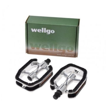 Set pedale Wellgo, filet 9 16, culoare negru argintiu Set pedale Wellgo, filet 9 16, culoare negru argintiu