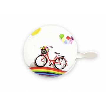 Sonerie biciclete Jet 65mm, model clasic, culoare alb, model cu bicicleta Sonerie biciclete Jet 65mm, model clasic, culoare alb, model cu bicicleta