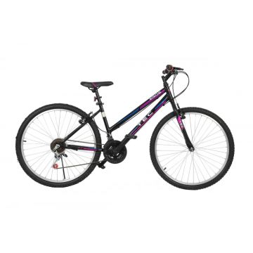 Bicicleta MTB dame TEC Eros, culoare negru roz albastru, roata 26  , cadru din otel Bicicleta MTB dame TEC Eros, culoare negru roz albastru, roata 26  , cadru din otel