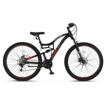 Bicicleta MTB Umit Stallion 2D, Full Suspension, SHM, 21 viteze, roata 27.5  , cadru otel, negru rosu Bicicleta MTB Umit Stallion 2D, Full Suspension, SHM, 21 viteze, roata 27.5  , cadru otel, negru rosu