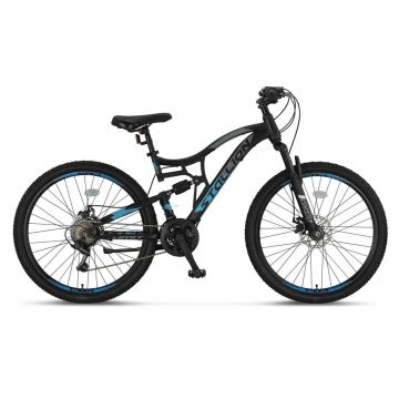 Bicicleta MTB Umit Stallion 2D, Full Suspension, SHM, 21 viteze, roata 29  , cadru otel, negru albastru Bicicleta MTB Umit Stallion 2D, Full Suspension, SHM, 21 viteze, roata 29  , cadru otel, negru albastru