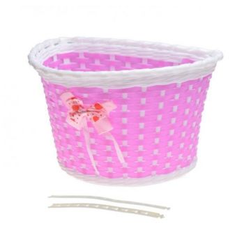 Cos fata biciclete copii, culoare roz, impletit Cos fata biciclete copii, culoare roz, impletit