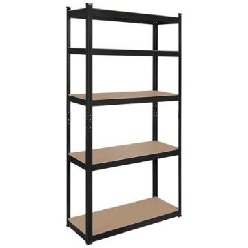 Raft metalic Rebel RB-1251B, 5 polite, 750 Kg, MDF, 180X90X40 cm (Negru)