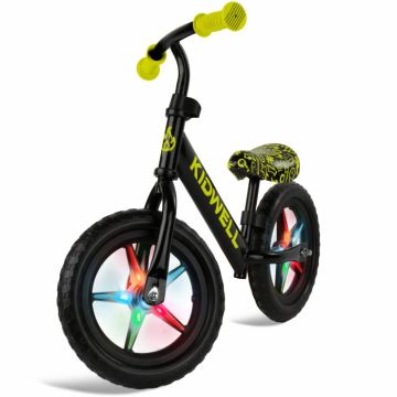 Bicicleta fara pedale Kidwell Rebel Neon Yellow, roti din spuma eva cu lumini led
