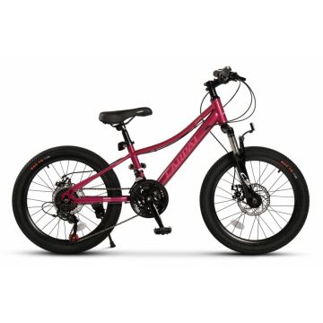 Bicicleta pentru copii 7-10 ani Carpat Polestar C20261A FucsiaRoz, 21 viteze, frane pe disc, roti 20 inch, cabluri integrate