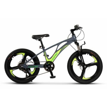 Bicicleta pentru copii Mountain Bike Carpat GriVerde 20 inch, schimbator spate Gilong 7 viteze, schimbator fata rotativ, frana disc fataspate, cadru aluminiu, furca supensie, roti 3 spite magneziu