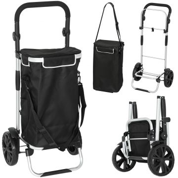 HOMCOM Cărucior de cumpărături pliabil 40 L caddie portabil pe roți cu mâner telescopic, 45,5x35,5x97cm, negru | Aosom Romania