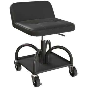 HOMCOM Scaun de atelier cu roți spațiu depozitare, 58,5 cm înălțime, scaun rulant până la 135 kg Negru | Aosom Romania