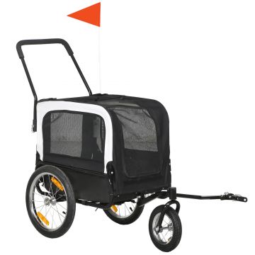 PawHut Remorcă bicicletă jogger 2 în 1 pentru animale de companie steag roată frontală pivotantă reflectoare negru | Aosom Romania