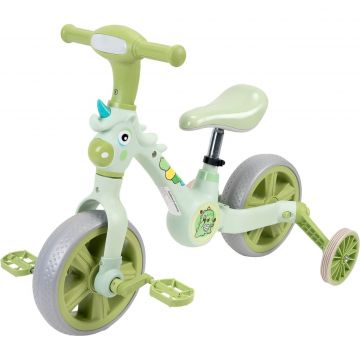 Bicicleta 2 in 1, Action One, cu roti ajutatoare si pedale detasabile, Verde