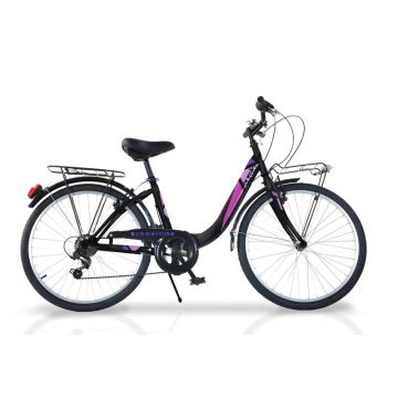 Bicicleta cu pedale, Dino Bikes, City Summertime, Cu 6 viteze, 24 inch, Peste 130 cm, Black