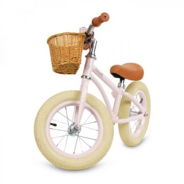 Bicicleta de echilibru fara pedale pentru copii, Kidwell Retro Classy Pink, stil retro, sonerie si cos, 3.9 kg, roti 12 inch, sa reglabila 36-46 cm, maxim 35 kg