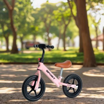 Bicicleta de echilibru pentru copii Nichiduta pink, cadru rezistent din otel, sezut reglabil pe verticala, roti de 12 inch din spuma EVA